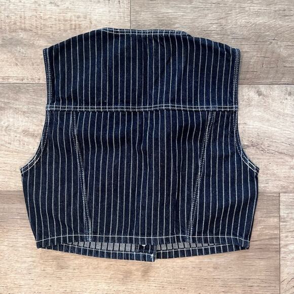 ZARA Cropped Sleeveless Vest NWT | Striped Button-Front Denim Look M - Picture 16 of 16